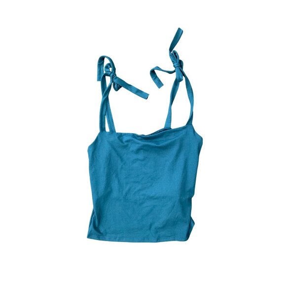 Teal Tie-Shoulder Tank Top By Gaze Size M Polyester/Spandex Square Neck Lightwei - Picture 3 of 6